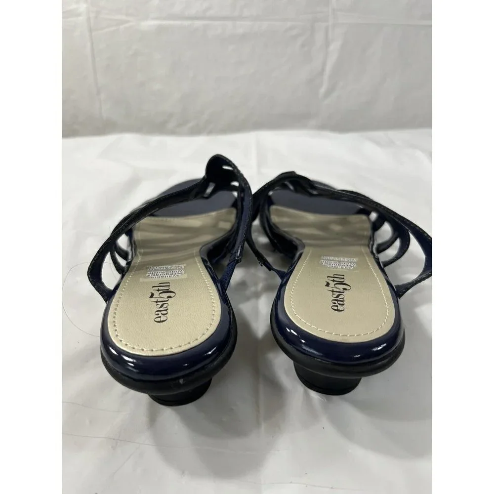 East 5th EF Eris Blue Patent Leather Slip On Open Toe Sandals Shoes size 9